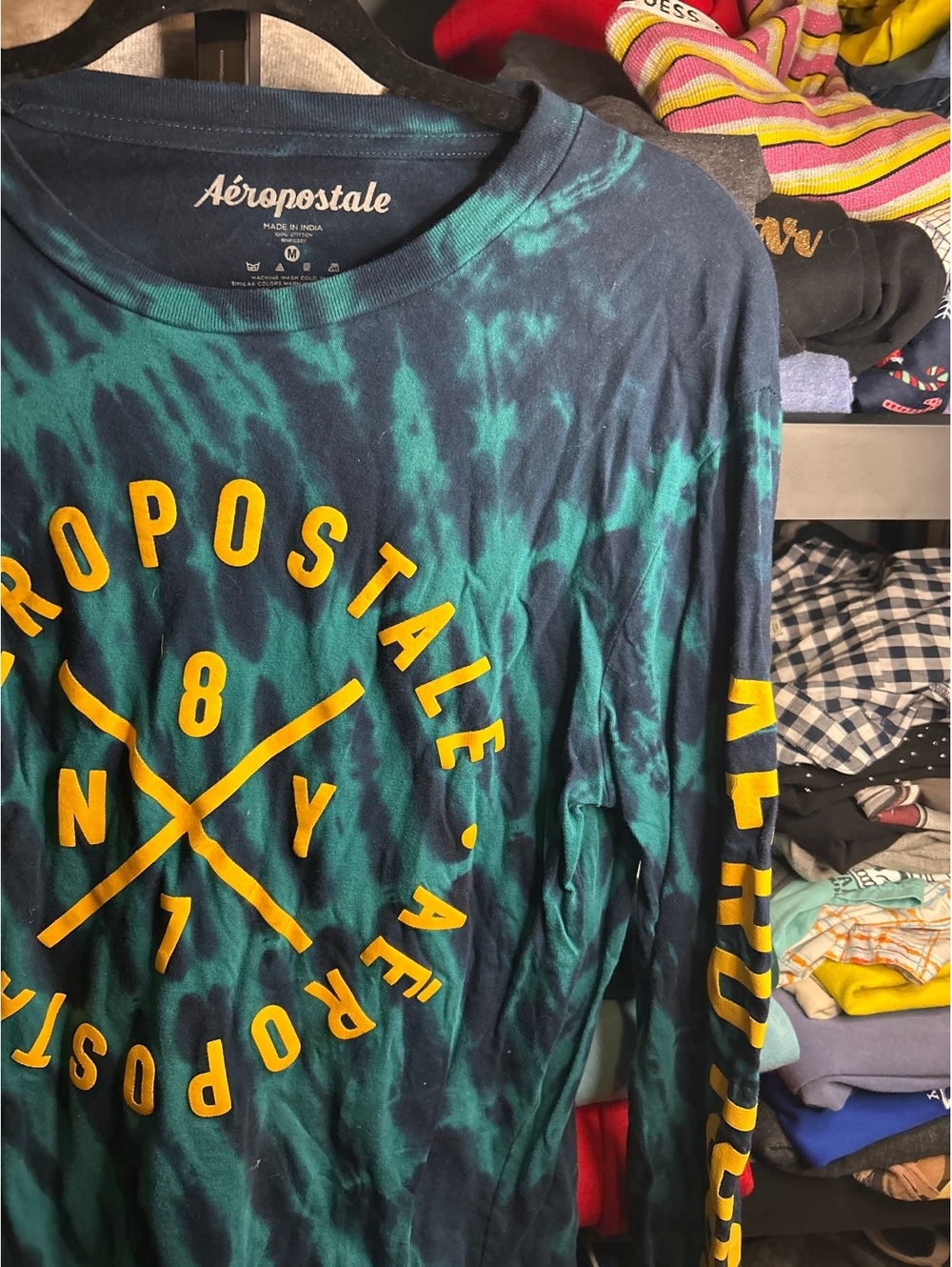 Aéropostale Men's Long Sleeve Tie-Dye T-Shirt Medium